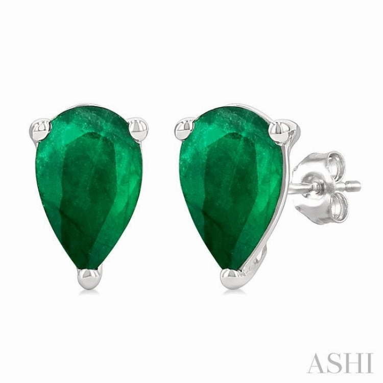4X3 MM Pear Shape Emerald Precious Stud Earrings in 14K White Gold Dazzling Shine