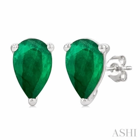 4X3 MM Pear Shape Emerald Precious Stud Earrings in 14K White Gold Dazzling Shine