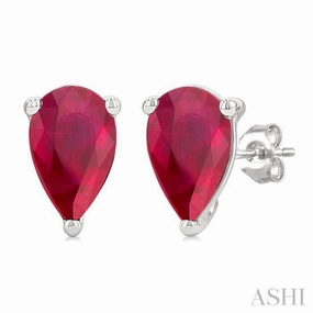 4X3 MM Pear Shape Ruby Precious Stud Earrings in 14K White Gold Modern Fashion