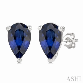 Sleek Spark 4X3 MM Pear Shape Sapphire Precious Stud Earrings in 14K White Gold