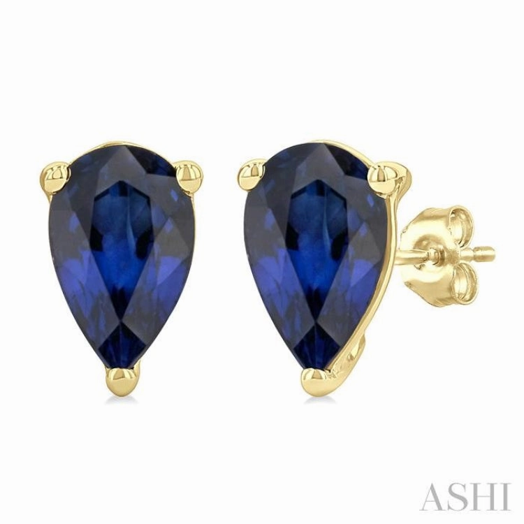 4X3 MM Pear Shape Sapphire Precious Stud Earrings in 14K Yellow Gold Dramatic Flare