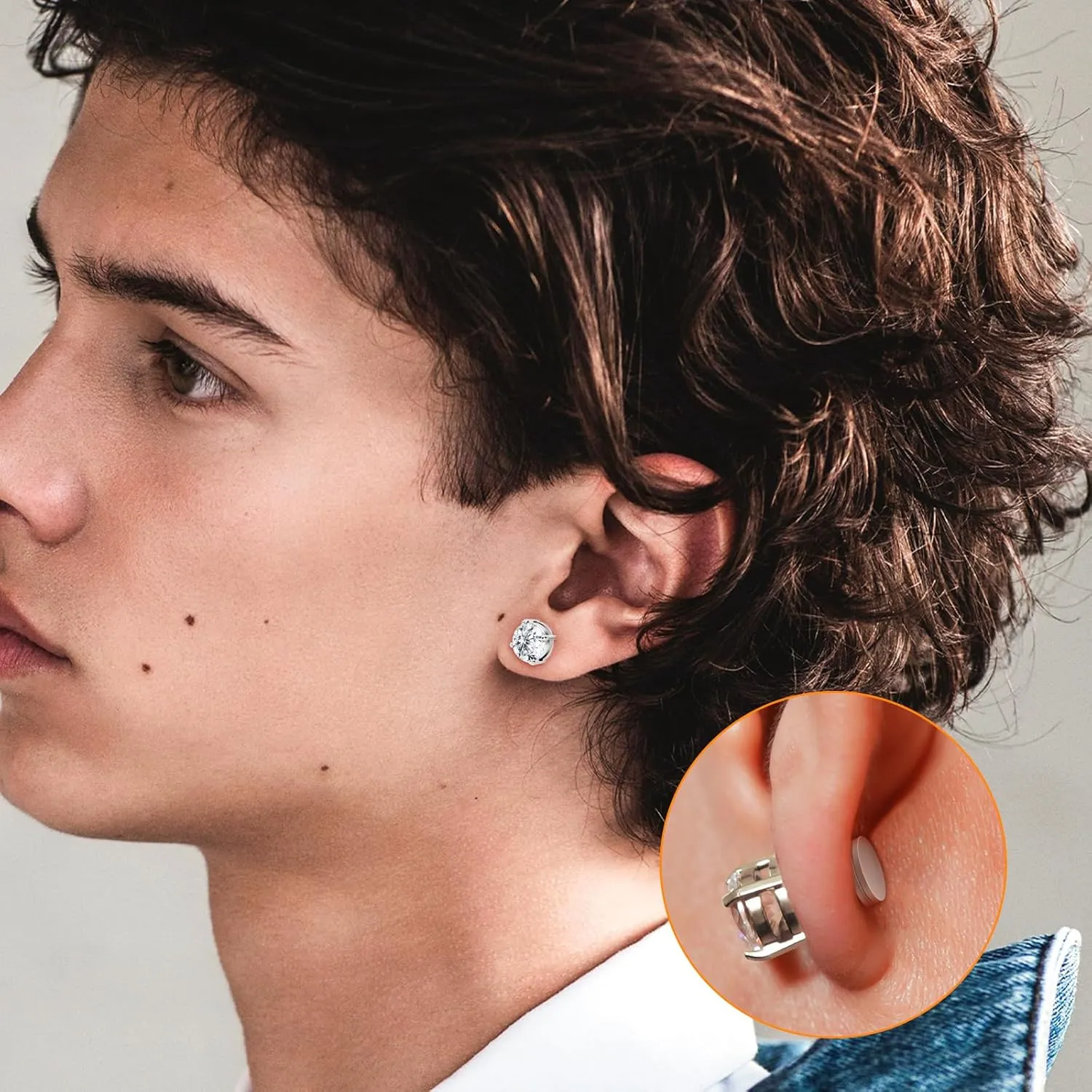 5 Pairs Magnetic Earrings for Men Women, Hypoallergenic Stainless Steel Clip on Stud Earrings Set for Sensitive Ear Non Piercing CZ Fake Earrings Jewelry for Men Women 8mm
