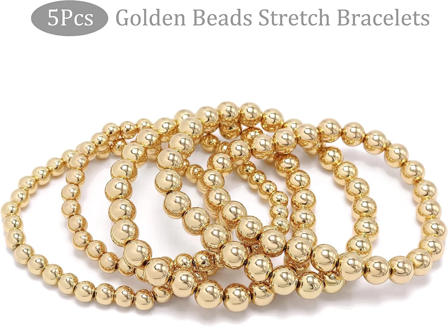 5 Pcs Faux Pearl Bracelet Set for Women Beaded Stretch Strand Bracelets for Bridesmaid,Bridal,Party Jewelry