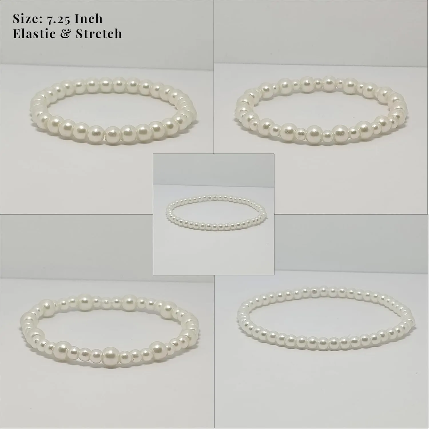 5 Pcs Premium Pearl Bracelets for Women, Stretch Adjustable Pearl Bracelets for Women