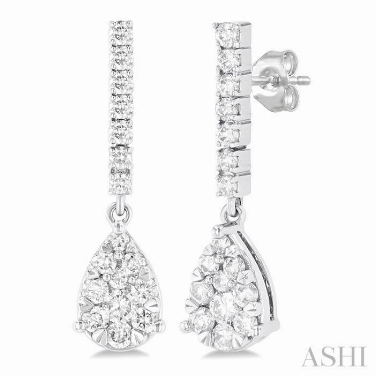 5/8 ctw Pear Drop Round Cut Diamond Earring in 14K White Gold Gleaming Feature Lightweight Accent