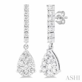 5/8 ctw Pear Drop Round Cut Diamond Earring in 14K White Gold Gleaming Feature Lightweight Accent