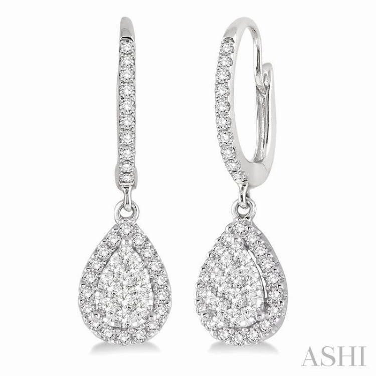 5/8 Ctw Pear Shape Diamond Lovebright Earrings in 14K White Gold Graduation Day