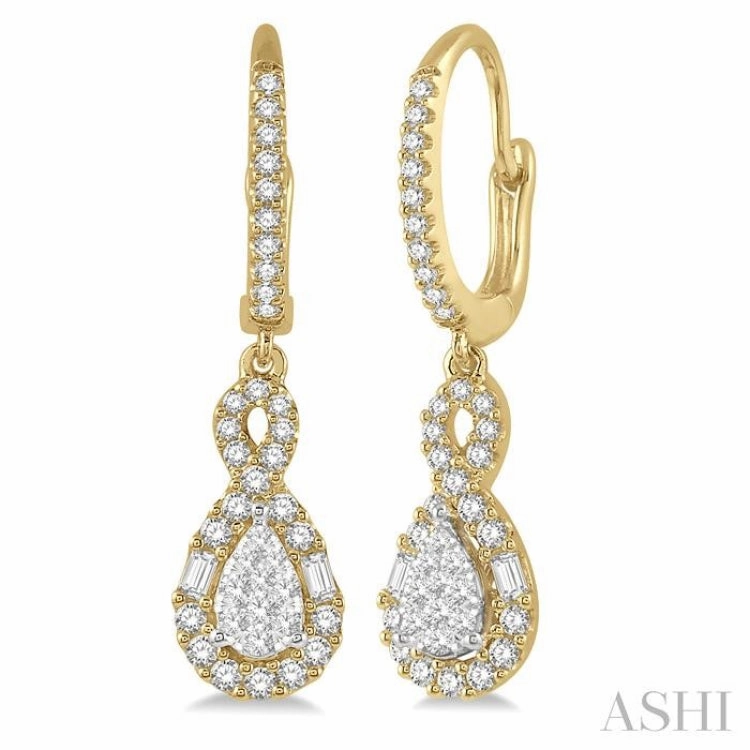 Expressive Touch 5/8 Ctw Pear Shape Lovebright Diamond Earrings in 14K Yellow and White Gold
