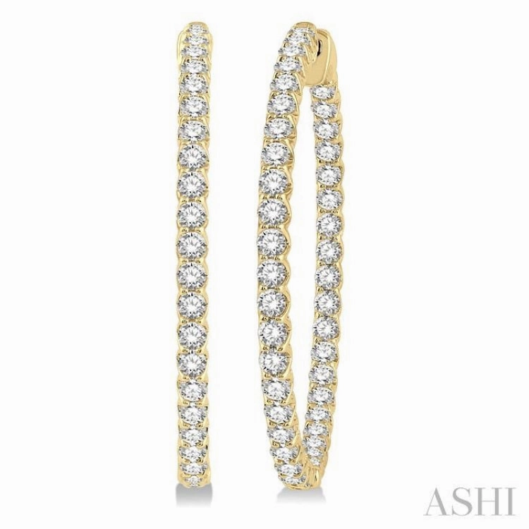 Timeless Shine Shine 5 Ctw Inside-Out Round Cut Diamond 1 1/2 Inch Hoop Earrings in 14K Yellow Gold