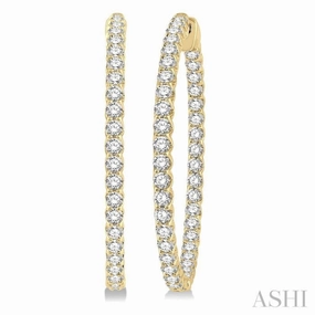 Timeless Shine Shine 5 Ctw Inside-Out Round Cut Diamond 1 1/2 Inch Hoop Earrings in 14K Yellow Gold