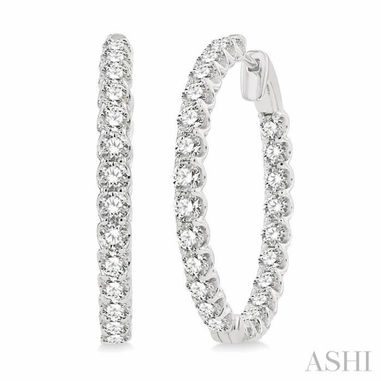 5 Ctw Inside-Out Round Cut Diamond Hoop Earrings in 14K White Gold Timeless Glow Modern Layer