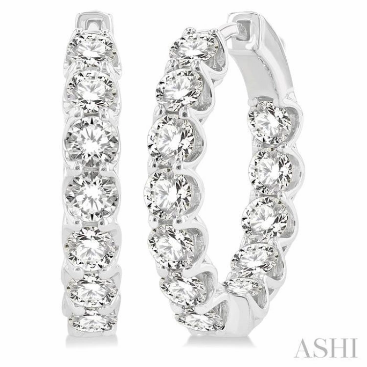 5 ctw Inside-Out Round Cut Diamond Hoop Earrings in 14K White Gold Glamourous Piece