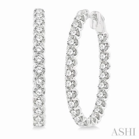 Stylish Accent 5 Ctw Inside-Out Round Cut Diamond Oval Shape Hoop Earrings in 14K White Gold