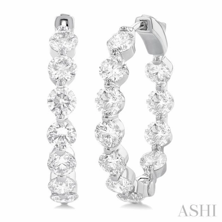Shine And Style Effortless Piece 5 ctw Inside-Out Single Prong Set Round Cut Diamond Hoop Earrings in 14K White Gold