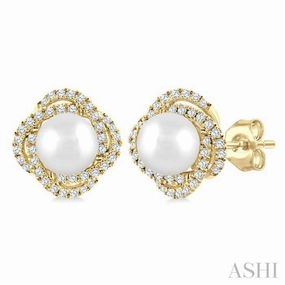 5 MM Cultured Pearl and 1/4 Ctw Single Cut Diamond Petite Fashion Earrings in 10K Yellow Gold Refined Layer