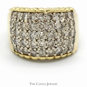 5 Row Domed Diamond Cluster Ring with Scalloped Cathedral Mounting in 14k Yellow Gold Sparkling Article