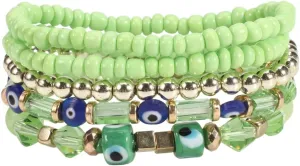 5Pcs Bohemian Stackable Beaded Bracelets Set for Women,Multilayer Evil Eye Bracelets,Boho Layered Strand Bead Bracelets, Handmade Crystal Lucky Protection Stretch Bracelets for Women