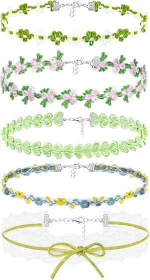 5PCS Choker Necklace Set Colorful Choker Necklace for Women Classic Chokers for Women Cute Lace Velvet Choker Set Flower Necklaces Gothic Collar Accessories Gifts for Her