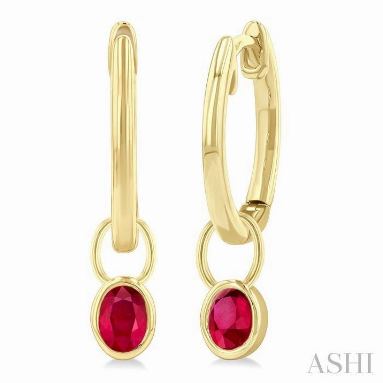 5x3 MM Bezel Set Oval Cut Ruby Precious Fashion Huggie Earrings in 14K Yellow Gold Eye-catching Design Modern Twist