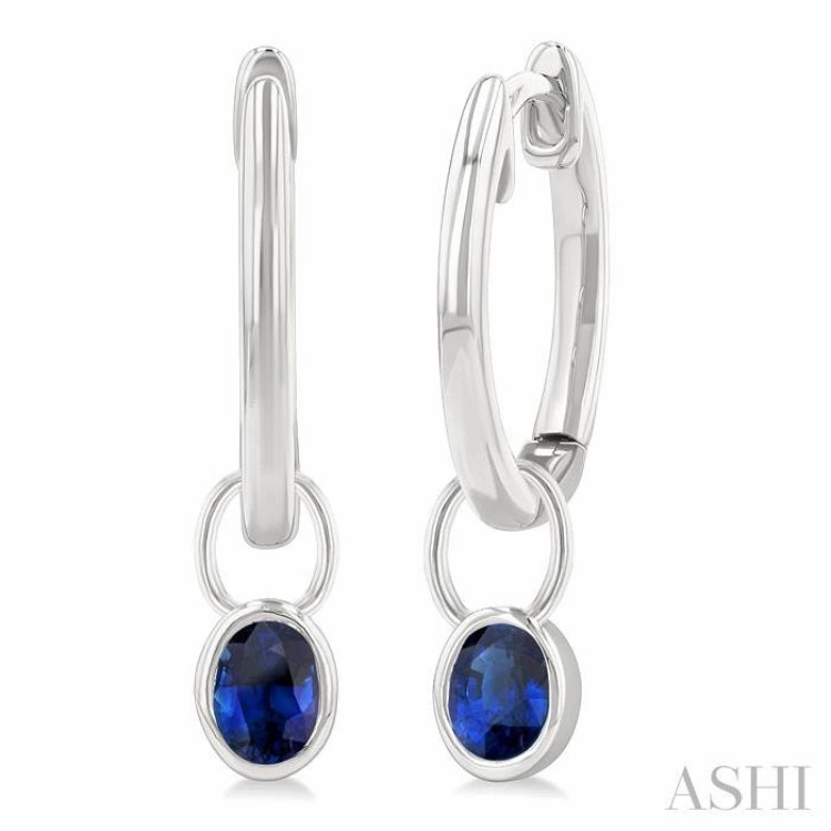 5x3 MM Bezel Set Oval Cut Sapphire Precious Fashion Huggie Earrings in 10K White Gold Party Ready