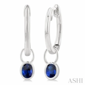 5x3 MM Bezel Set Oval Cut Sapphire Precious Fashion Huggie Earrings in 14K White Gold Statement Accessory Radiant Piece