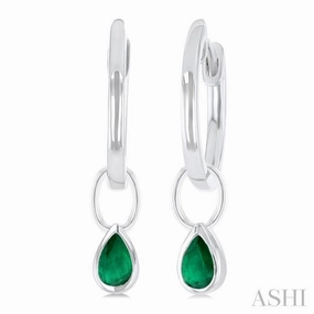 5x3 MM Bezel Set Pear Cut Emerald Precious Fashion Huggie Earrings in 10K White Gold Exquisite Edge