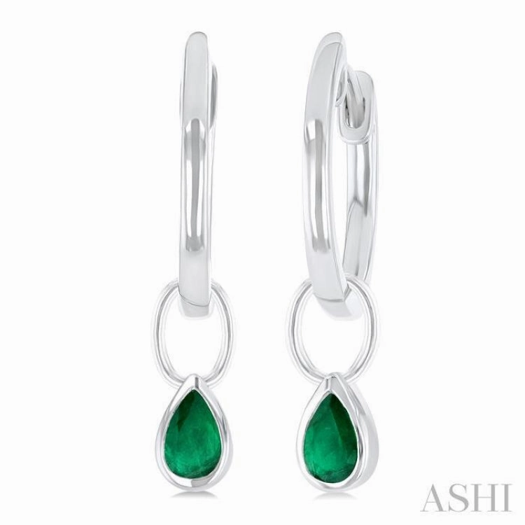 5x3 MM Bezel Set Pear Cut Emerald Precious Fashion Huggie Earrings in 10K White Gold Exquisite Edge