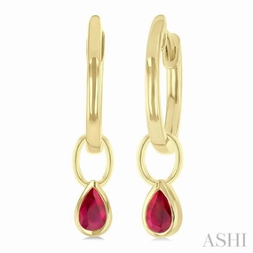 Office Accent Moonlight Mood 5x3 MM Bezel Set Pear Cut Ruby Precious Fashion Huggie Earrings in 10K Yellow Gold
