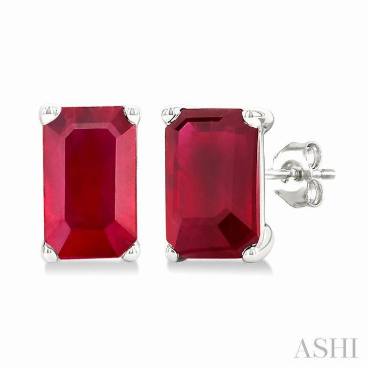 5X3 MM Octagon Shape Ruby Precious Stud Earrings in 14K White Gold Cozy Detail Glamorous Shine