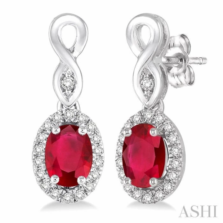 5x3 MM Oval Cut Ruby and 1/6 ctw Round Cut Diamond Earrings in 14K White Gold Unique Accent Graceful Beauty