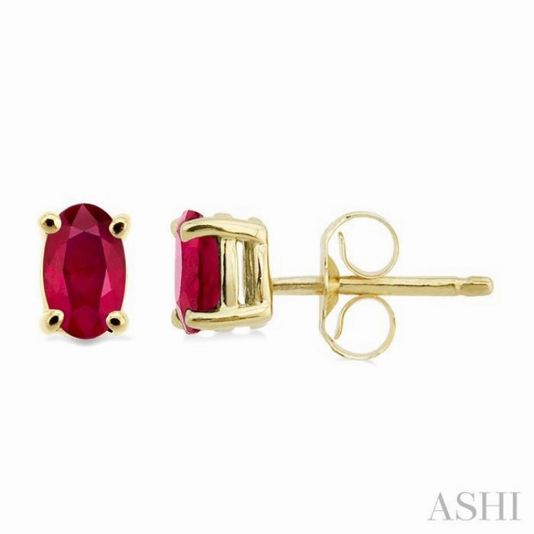 Luxe Pick 5x3 MM Oval Cut Ruby Stud Earrings in 14K Yellow Gold