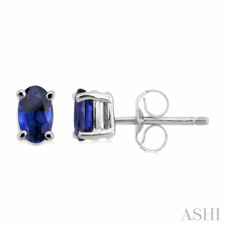 5x3 MM Oval Cut Sapphire Stud Earrings in 14K White Gold Allure Sparkle Glam Ready