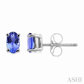 5x3 MM Oval Cut Tanzanite Stud Earrings in 14K White Gold Charming Style