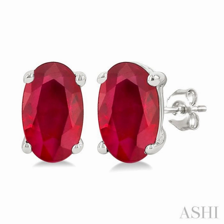 Mature Style Fashion Craft 5X3 MM Oval Shape Ruby Precious Stud Earrings in 14K White Gold