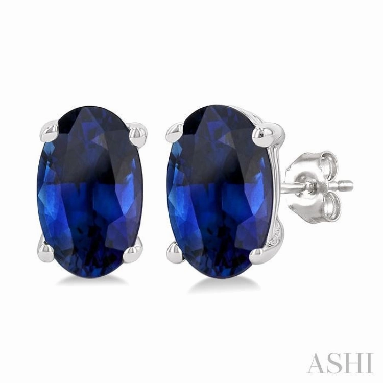 5X3 MM Oval Shape Sapphire Precious Stud Earrings in 14K White Gold Sculpted Feature All Style