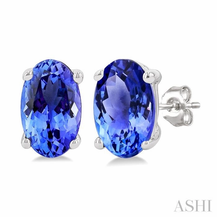 Elegant Creations 5X3 MM Oval Shape Tanzanite Precious Stud Earrings in 14K White Gold
