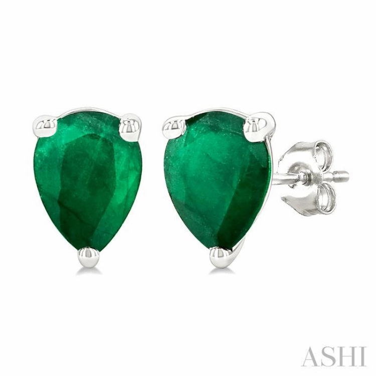 Daily Accessories Elegant Occasion 5X3 MM Pear Shape Emerald Precious Stud Earrings in 14K White Gold