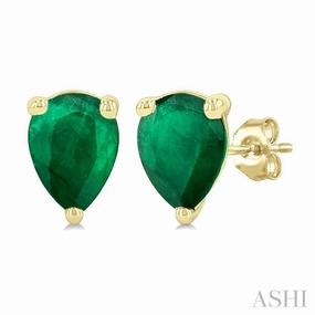 5X3 MM Pear Shape Emerald Precious Stud Earrings in 14K Yellow Gold Sun-Kissed Look