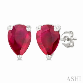 5X3 MM Pear Shape Ruby Precious Stud Earrings in 14K White Gold Feminine Finish Classic Jewelry Design