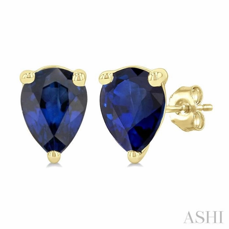 5X3 MM Pear Shape Sapphire Precious Stud Earrings in 14K Yellow Gold Pure Form