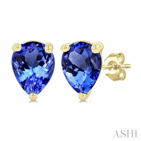 Neutral palette Signature Accent 5X3 MM Pear Shape Tanzanite Precious Stud Earrings in 14K Yellow Gold