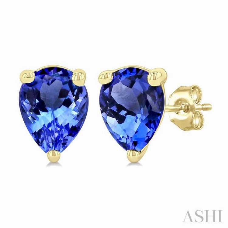 Neutral palette Signature Accent 5X3 MM Pear Shape Tanzanite Precious Stud Earrings in 14K Yellow Gold