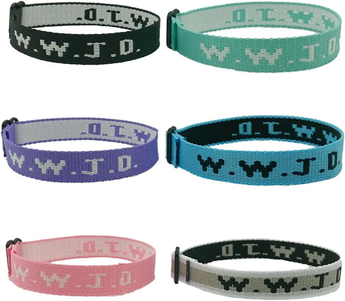 6 Pack WWJD Bracelet for Women Men, What Would Jesus Do Bracelets Colorful Webbing Adjustable Bracelets Roped Elastic Strap Bracelets