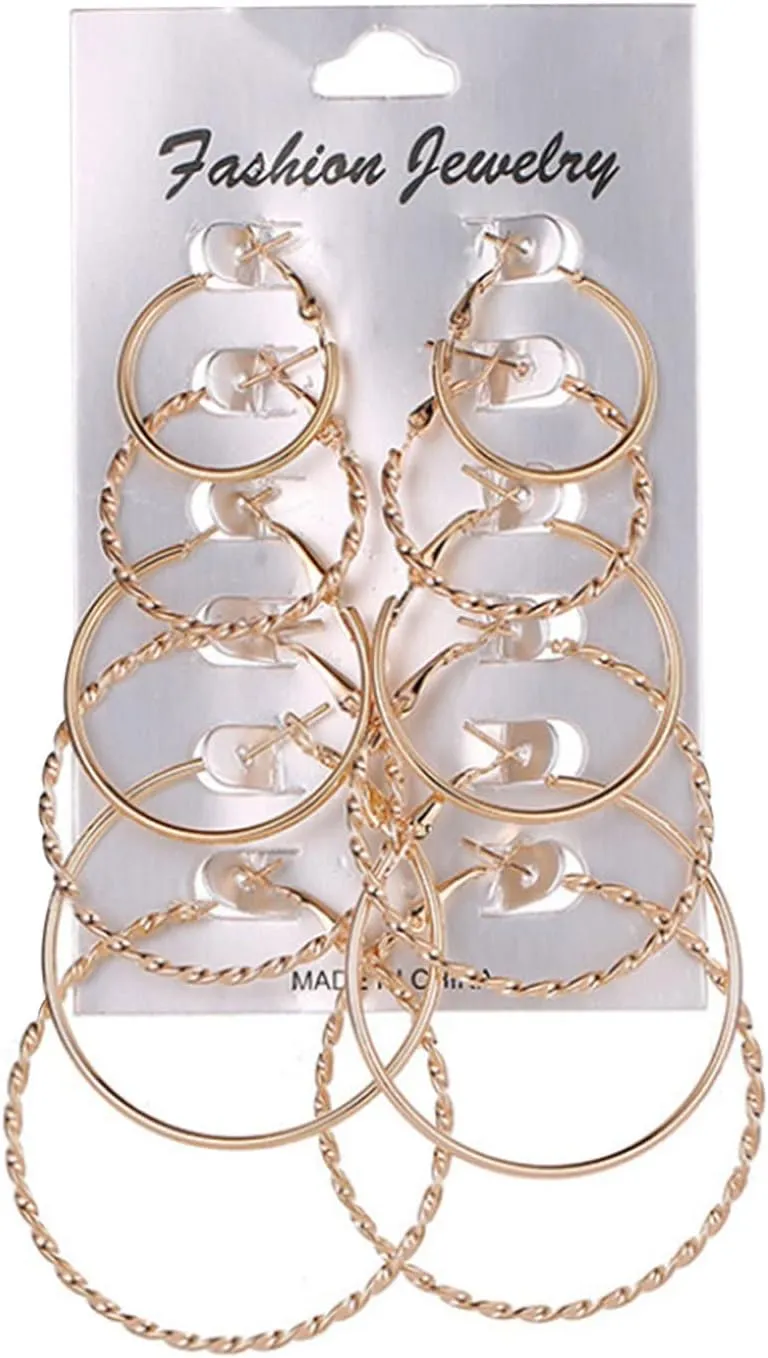 6 Pairs Set Hoop Earrings for Women Statement Earrings Stylish Minimalist Design Anniversary Earrings (Gold, One Size)