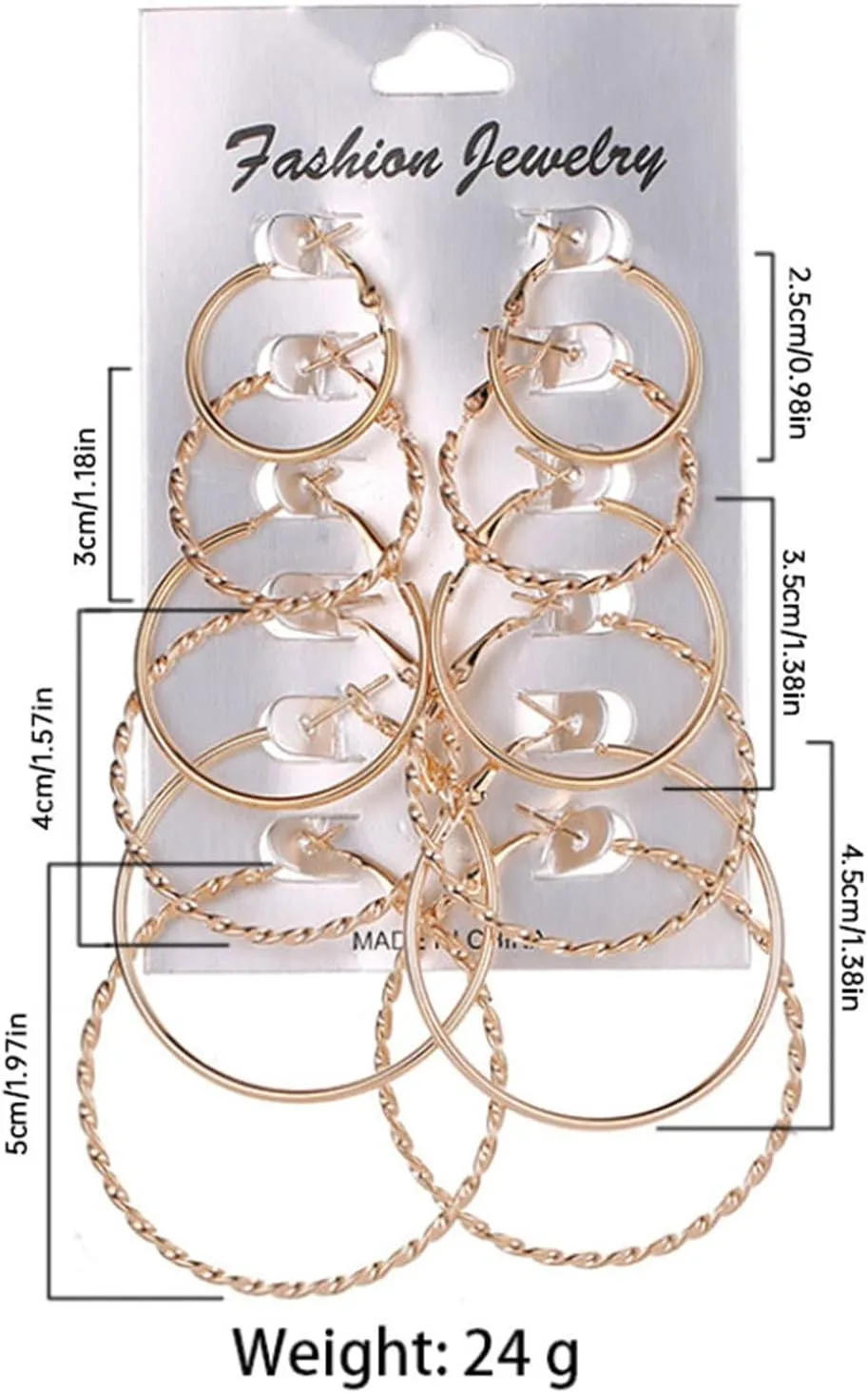 6 Pairs Set Hoop Earrings for Women Statement Earrings Stylish Minimalist Design Anniversary Earrings (Gold, One Size)