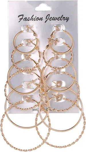 6 Pairs Set Hoop Earrings for Women Statement Earrings Stylish Minimalist Design Anniversary Earrings (Gold, One Size)
