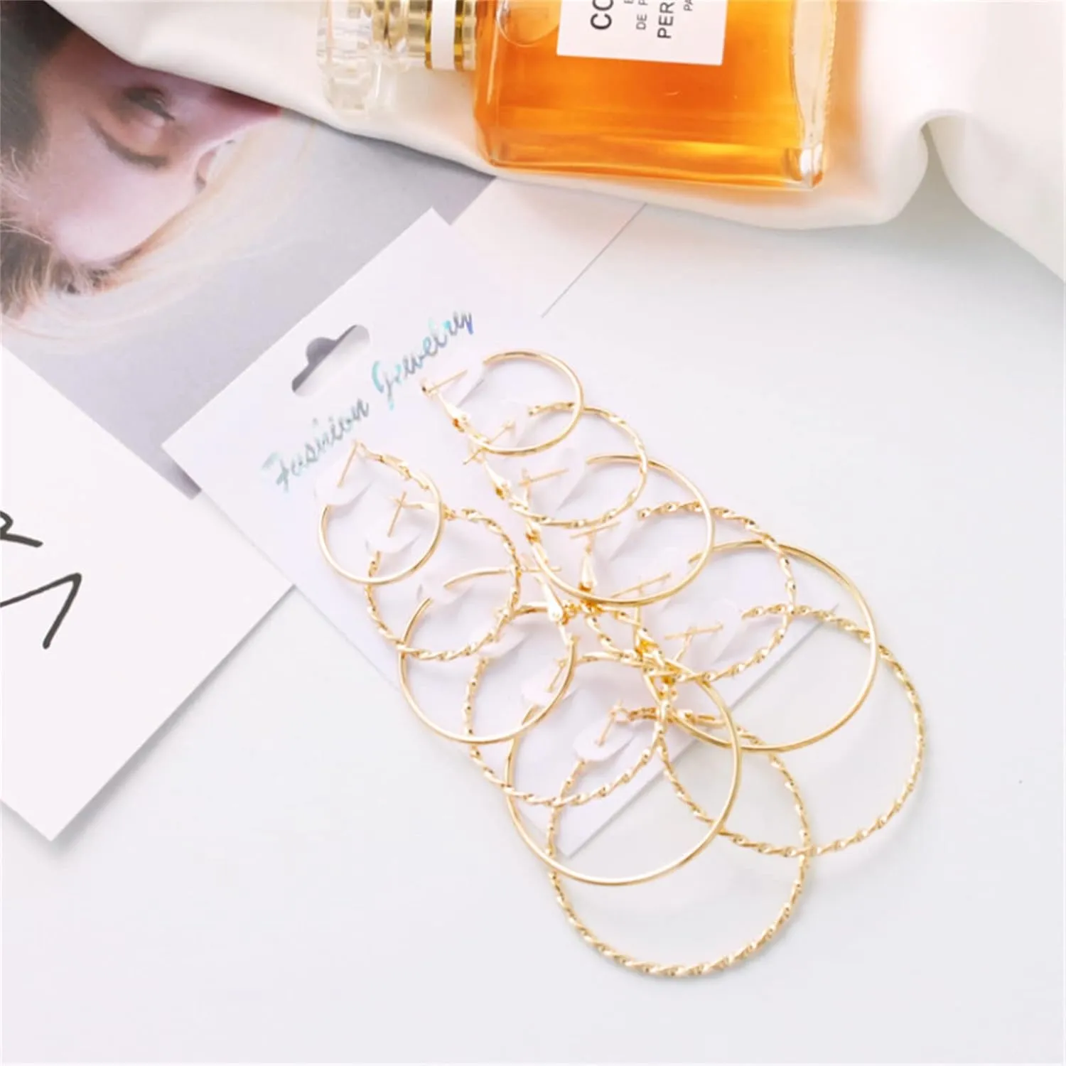 6 Pairs Set Hoop Earrings for Women Statement Earrings Stylish Minimalist Design Anniversary Earrings (Gold, One Size)