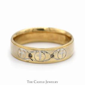 Sentimental Expression 6mm Wide Men's Cross Designed Wedding Band with Diamond Accents in 10k Yellow Gold