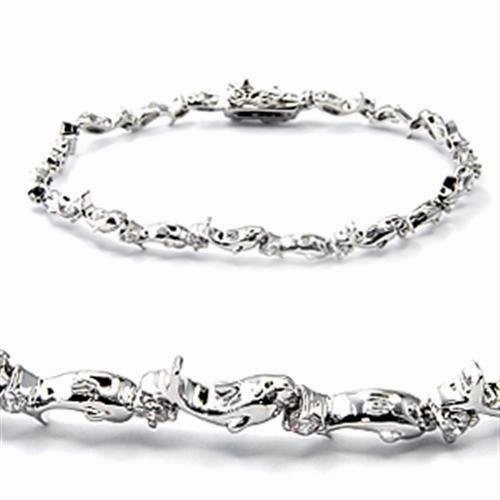 Wide Fusions 6X490 - Rhodium Brass Bracelet with AAA Grade CZ  in Clear