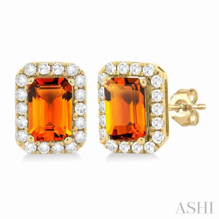 Elegant Focus 6x4 MM Octagonal Shape Citrine and 1/4 Ctw Round Cut Diamond Halo Semi-Precious Stud Earrings in 10K Yellow Gold